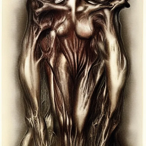 Prompt: the mutation of flesh by H R Giger