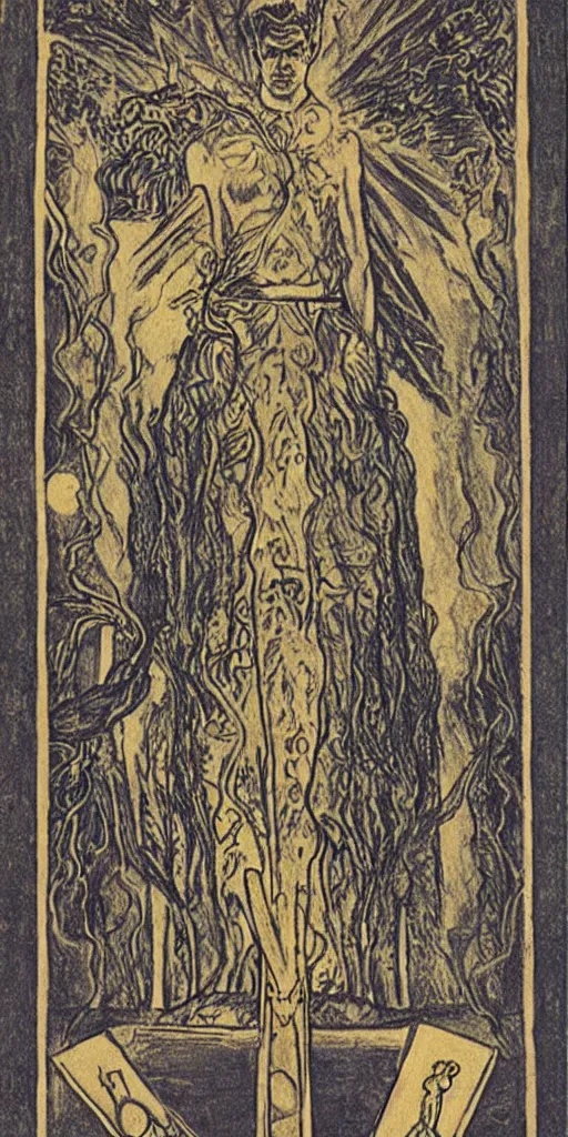 Image similar to the tower tarot card by austin osman spare