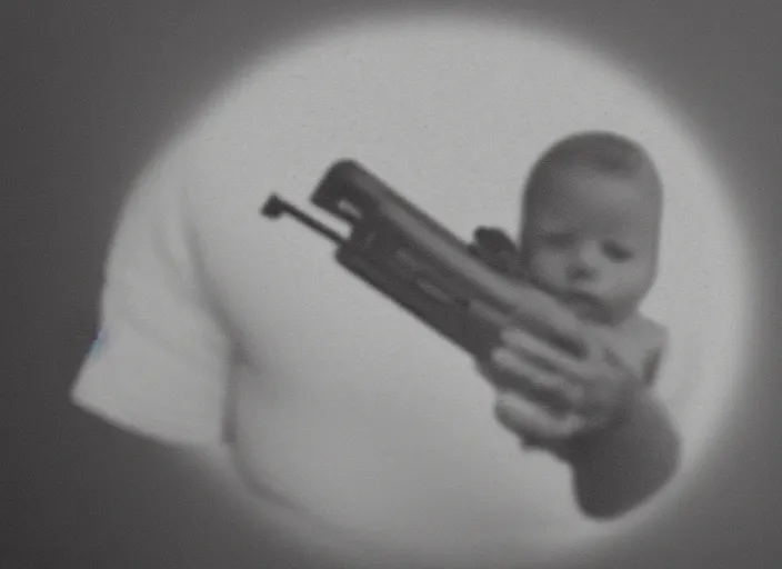 Prompt: ultrasound portrait of fetus holding a gun