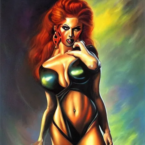 Image similar to worlds hottest villainess, painting by Julie Bell