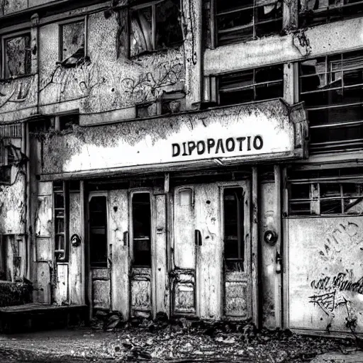 Prompt: black and white, old polaroid of dilapidated fallout 5 europa, temperate european hamlet, desolate, dilapidated neon signs, few rusted retro futuristic vintage parked vehicles, volumetric lighting, photorealistic!!!, daytime, autumn, gloomy weather, ultra detailed!!!