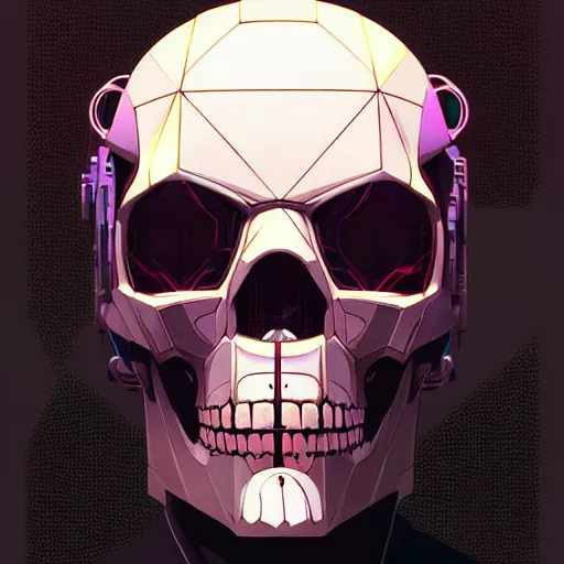 Image similar to a cyberpunk skull, by guweiz and wlop and ilya kuvshinov and artgerm and josan gonzalez, digital art