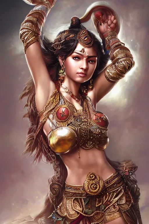 Image similar to Indian warrior princess, intricate detail, ornate, conceptual art, soft light, dynamic, art by artgerm