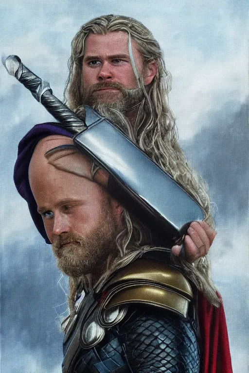 Prompt: oil portrait of thor, the thot of asgard, epic, cinematic, highly detailed