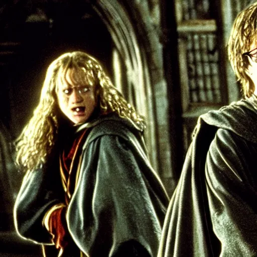 Prompt: Film still of Harry Potter in Lord of the Rings (2000)