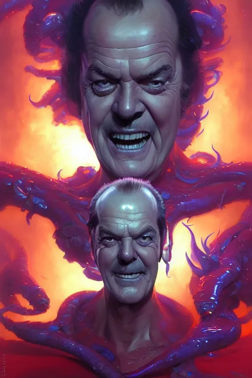 Image similar to jack nicholson is a chilli, hyper detailed, digital art, artstation, cinematic lighting, studio quality, smooth render, by peter mohrbacher, hajime sorayama, wayne barlowe, boris vallejo, aaron horkey, gaston bussiere, craig mullins