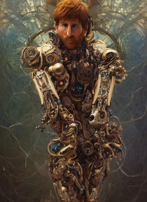 Image similar to lionel messi as a organic cyborg, diffuse lighting, fantasy, intricate, elegant, highly detailed, lifelike, photorealistic, digital painting, artstation, illustration, concept art, smooth, sharp focus, art by john collier and albert aublet and krenz cushart and artem demura and alphonse mucha