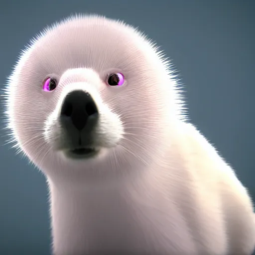 Image similar to white mink with necklace of pink bacteria, unreal engine, staring at camera, matte background, high symmetry, 8k