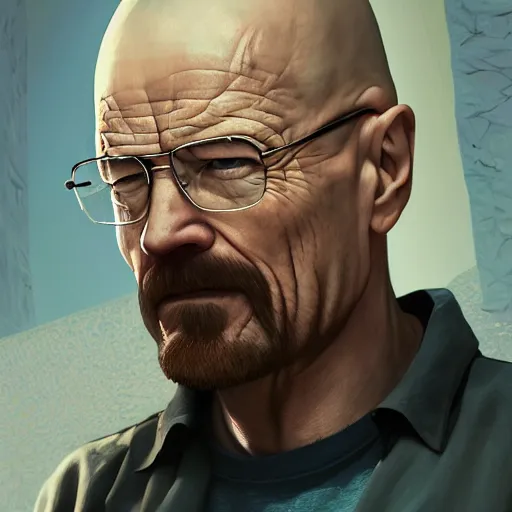 Image similar to walter white, hyper detailed, digital art, trending in artstation, cinematic lighting, studio quality, smooth render, unreal engine 5 rendered, octane rendered, art style by klimt and nixeu and ian sprigger and wlop and krenz cushart