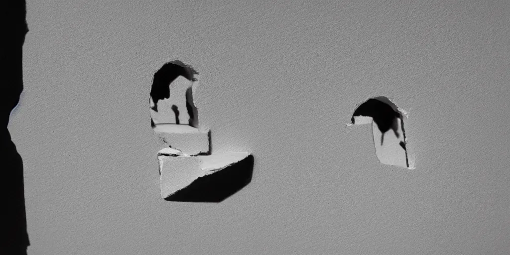 Prompt: plasticine sculpture. shadows. john craxton. stop motion. salvador dali clay models. painting. room hole in wall. minimal.