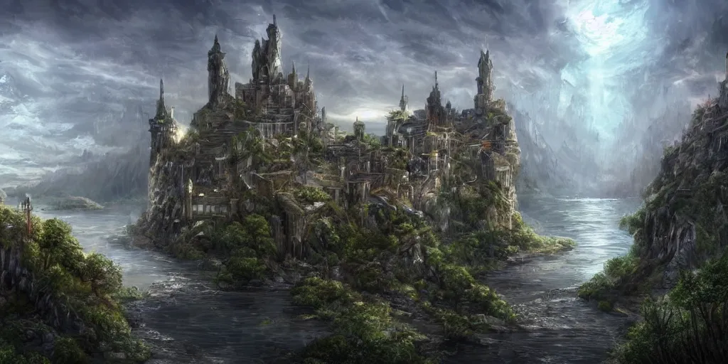 Image similar to citadel, celestia, eden, river, fantasy artwork, award winning, very very very very very very very beautiful scenery, artstation