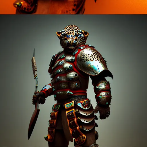 Prompt: warrior with jaguar themed armour, highly detailed, 4 k, hdr, award - winning, octane render, artstation
