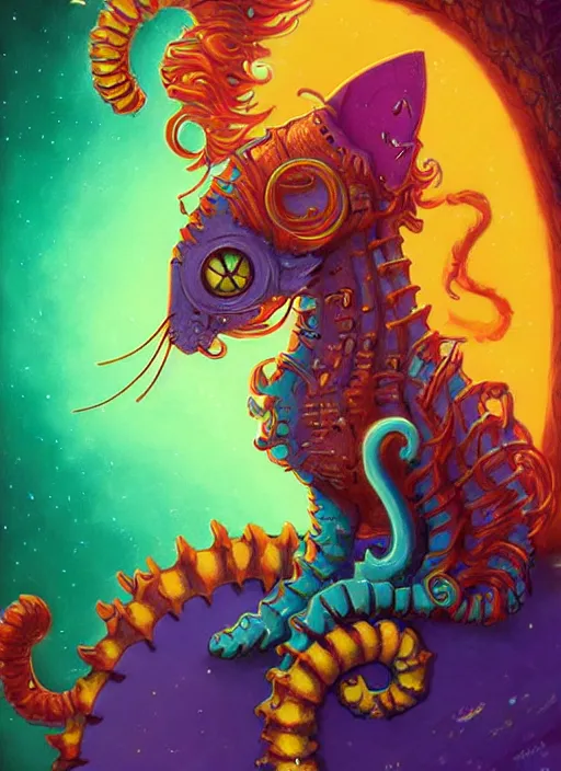 Prompt: cat seahorse fursona wearing headphones, autistic bisexual graphic designer, long haired attractive androgynous humanoid, coherent detailed character design, weirdcore voidpunk digital art by delphin enjolras, leonetto cappiello, anton fadeev, simon stalenhag, louis wain, amy sol, furaffinity, cgsociety, trending on deviantart