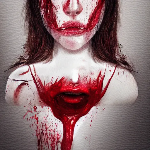 Prompt: faceless girl bleeding into a mirror, photorealistic, hyperdetailed,