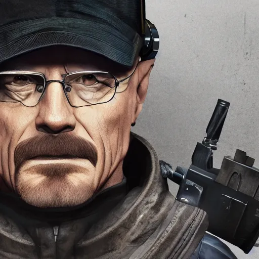 Image similar to walter white as a rainbow six siege operator, 4 k, highly detailed