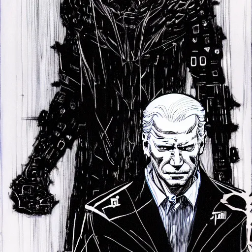 Image similar to Joe Biden looking sinister, by Tsutomu Nihei, highly detailed