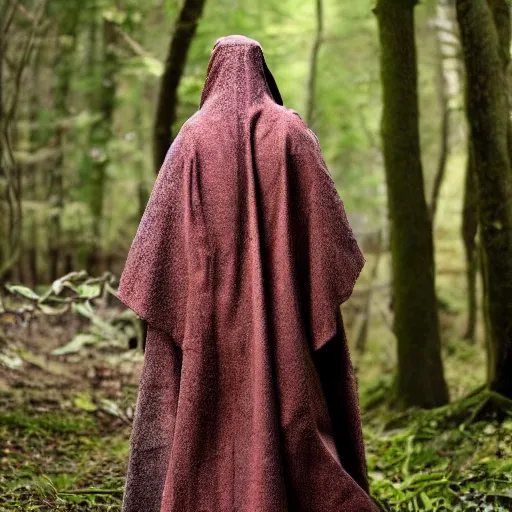 Prompt: medieval cloak wearing lizard human, photograph captured in the woods