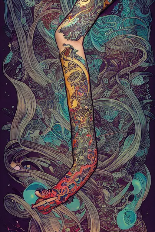 Image similar to tattoo arm sleeves by kilian eng and victo ngai and james jean