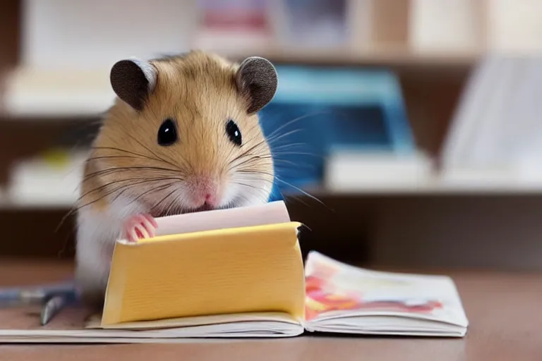 Image similar to a cute hamster reading working in an office