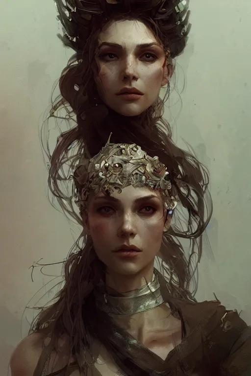 Image similar to A full portrait of a beautiful post apocalyptic offworld enchanter, intricate, elegant, highly detailed, digital painting, artstation, concept art, smooth, sharp focus, illustration, art by Krenz Cushart and Artem Demura and alphonse mucha