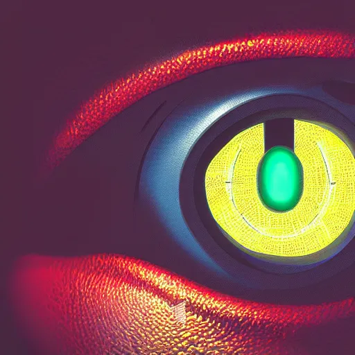 Prompt: cybernetic eye, digital illustration, ultra realistic, macro, vibrant colors, vivid, dramatic lighting, futuristic, cyberpunk, intricate details