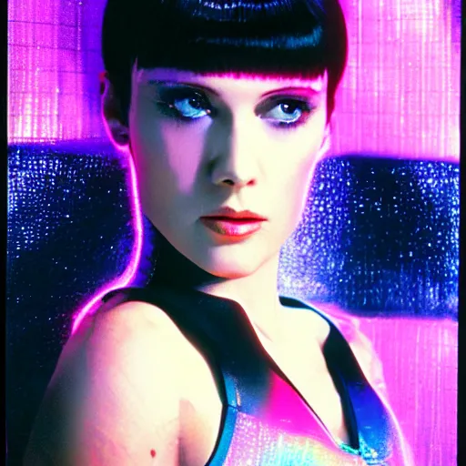 Image similar to studio portrait of pink hologram joi from blade runner