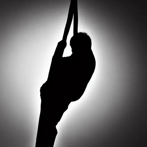 Image similar to silhouette of a man hanging from a noose, morbid award winning photography