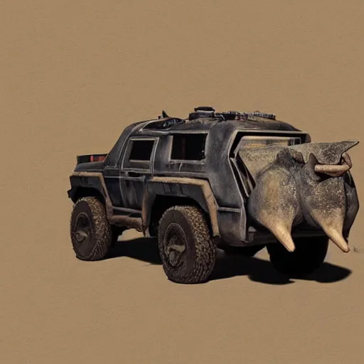 Prompt: rhinoceros as a truck in the style of mad max