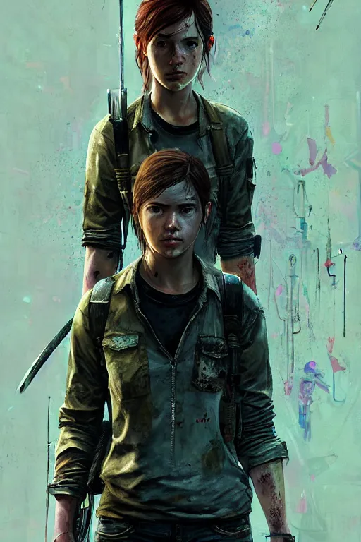 Prompt: ellie from the last of us part 2, cyberpunk futuristic neon. fencing, long sword in her hand, decorated with traditional japanese ornaments by ismail inceoglu dragan bibin hans thoma greg rutkowski alexandros pyromallis nekro rene maritte illustrated, perfect face, fine details, realistic shaded, fine - face, pretty face, masterpiece