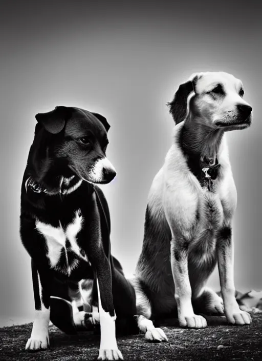Image similar to two dogs black and white portrait white sky in background
