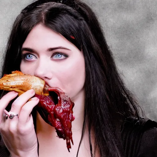 Image similar to she belongs to the twilight and mist eating a turkey leg