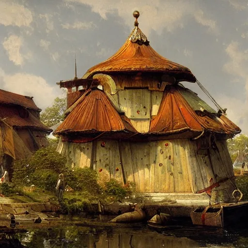 Prompt: detailed painting of a living pod architecture, gems ornaments, andreas achenbach