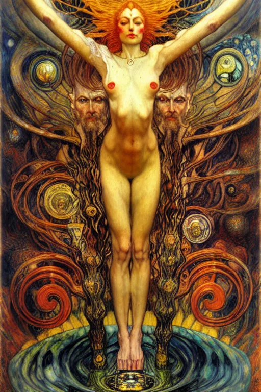 Image similar to Divine Chaos Engine by Karol Bak, Jean Delville, William Blake, Gustav Klimt, and Vincent Van Gogh, symbolist, visionary