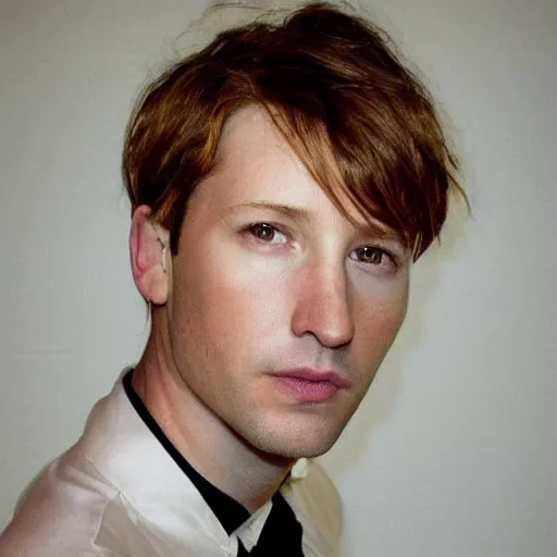 Image similar to portrait of kelly reilly as a young man!!! bare ears, short hair and hazel!!! eyes