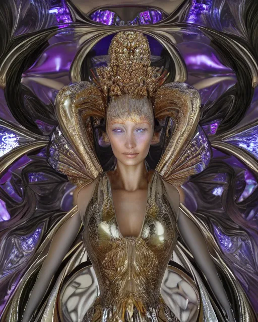 Image similar to a highly detailed metahuman 4 k close up render of an alien goddess bella hadid monument renaissance in iris van herpen dress schiaparelli in diamonds crystals swarovski and jewelry iridescent in style of alphonse mucha gustav klimt trending on artstation made in unreal engine 4