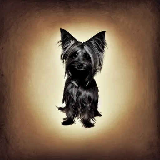 Prompt: witchhouse album art of a yorkshire terrier