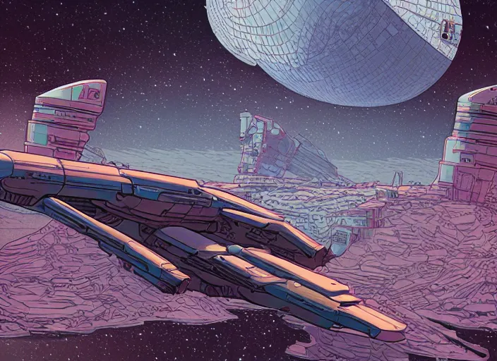 Prompt: a spaceship in a stunning landscape by josan gonzalez