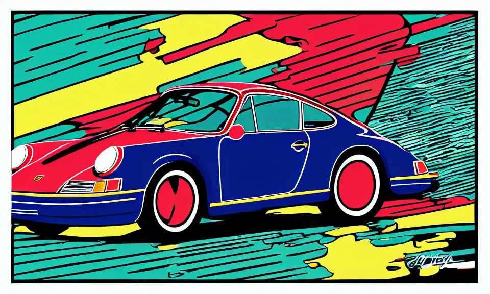 Image similar to pop art illustration of the porsche 9 1 1