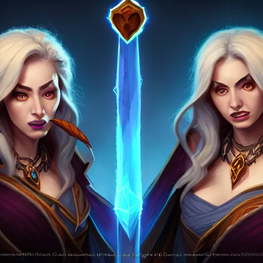 Prompt: Portrait of a sorceress, Hearthstone official trending art, exagerated accurate details, trending on MasterpieceStation in category 'Perfect identical eyes', hyperdetailed, artstation, cgsociety, 8k
