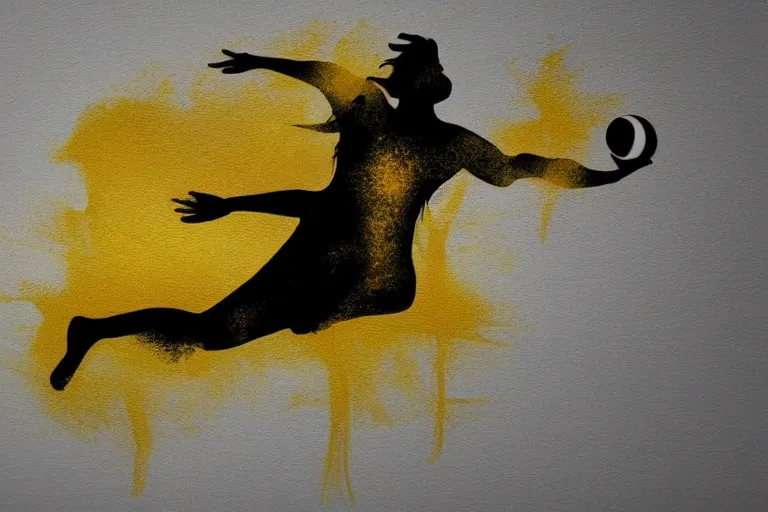 Image similar to beautiful serene volleyball player, healing through motion, life, minimalistic golden and ink airbrush painting on white background