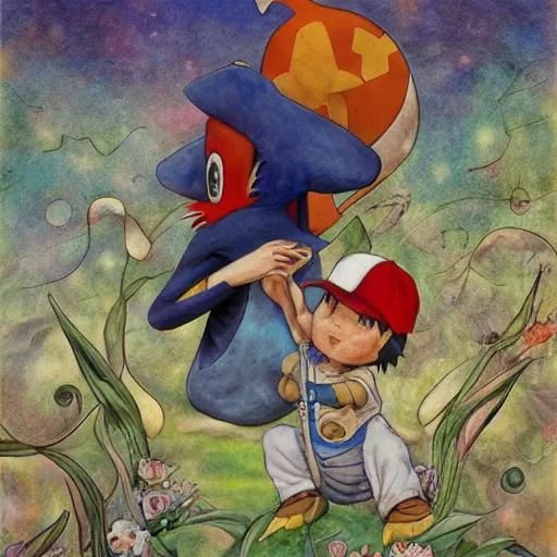 Prompt: Ash Ketchum, artwork by Daniel Merriam,