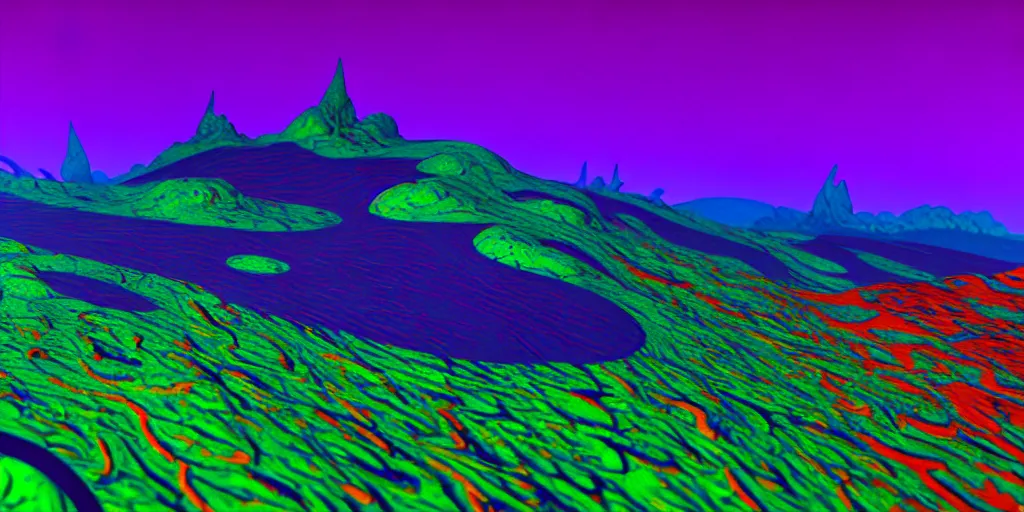 Prompt: an alien landscapes of liquid fauvism pattern, glue and pva mountains, 8 k resolution, ultradetailed, texture by beeple and shishkin, unreal engine