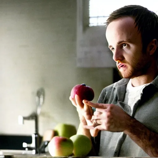 Image similar to jesse pinkman eating an apple