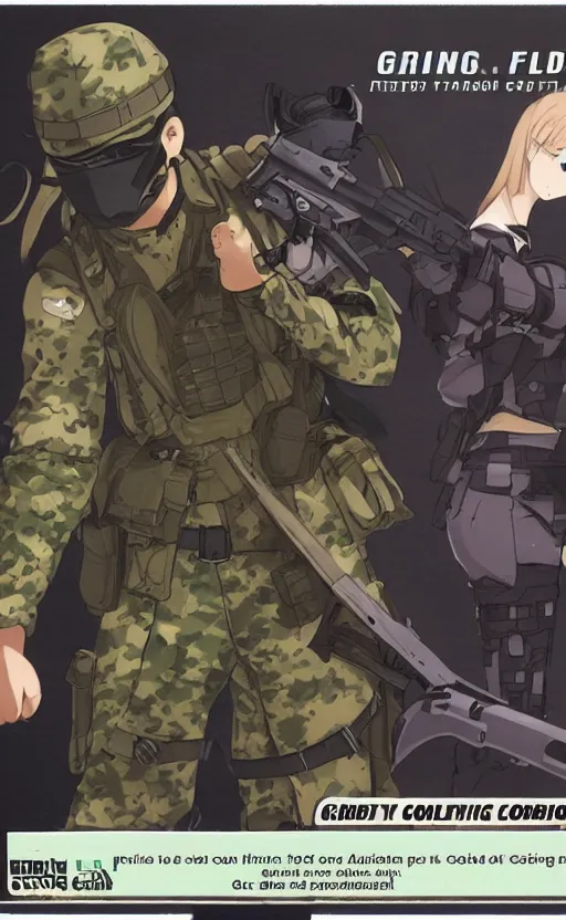 Prompt: girl, trading card front, soldier clothing, combat gear, matte, illustration, by ufotable studio, green screen