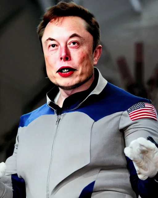 Image similar to elon musk dressed as james bond villain hugo drax from the movie moonraker, space station, nasa, hyperreal