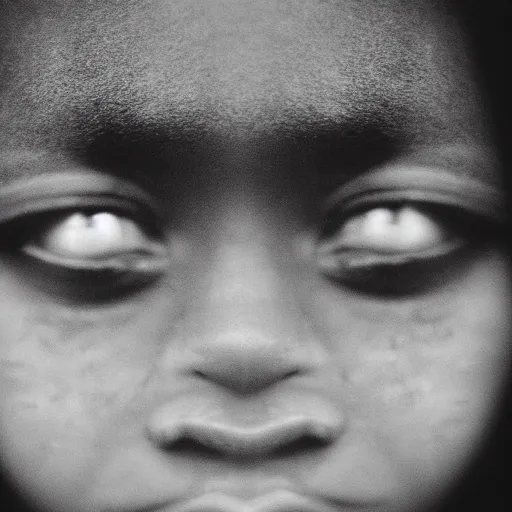 Image similar to portrait, extreme close up, sepia, teenager light - skin girl, afro hair, stares at the camera, night sky, stars, bruce gilden, leica s, fuji 8 0 0, grainy, low light