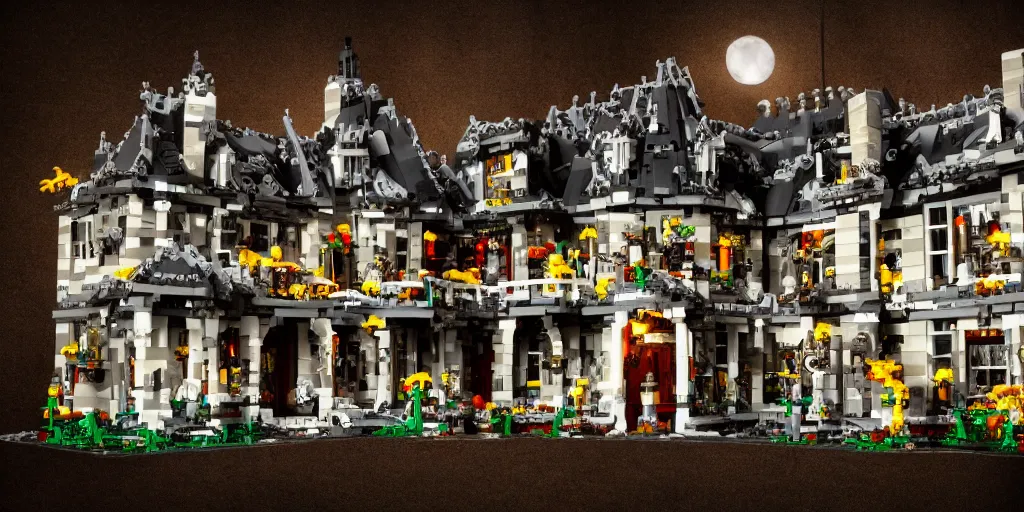 Image similar to haunted house made with legos, concept art, high resolution