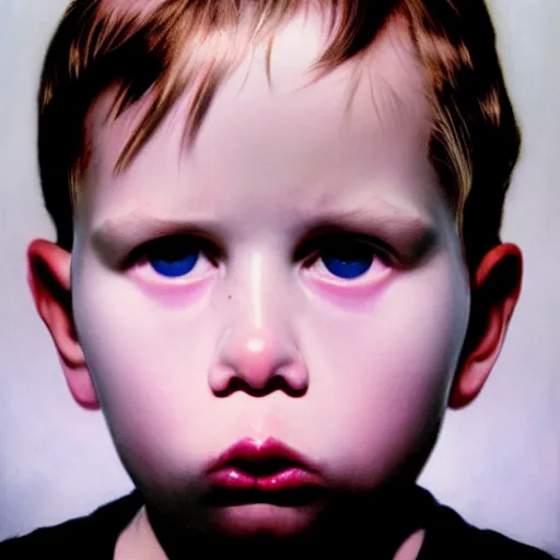 Image similar to high quality high detail portrait by gottfried helnwein, hd, intense unsettling look in the eyes, photorealistic lighting