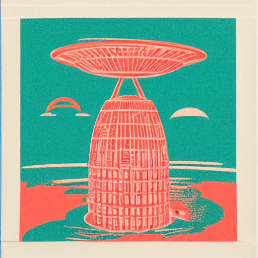 Prompt: a risograph of a ufo