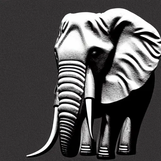 Prompt: an elephant holding a golden sword with his mouth, 1 bit render, strictly 1 bit, grey scale.